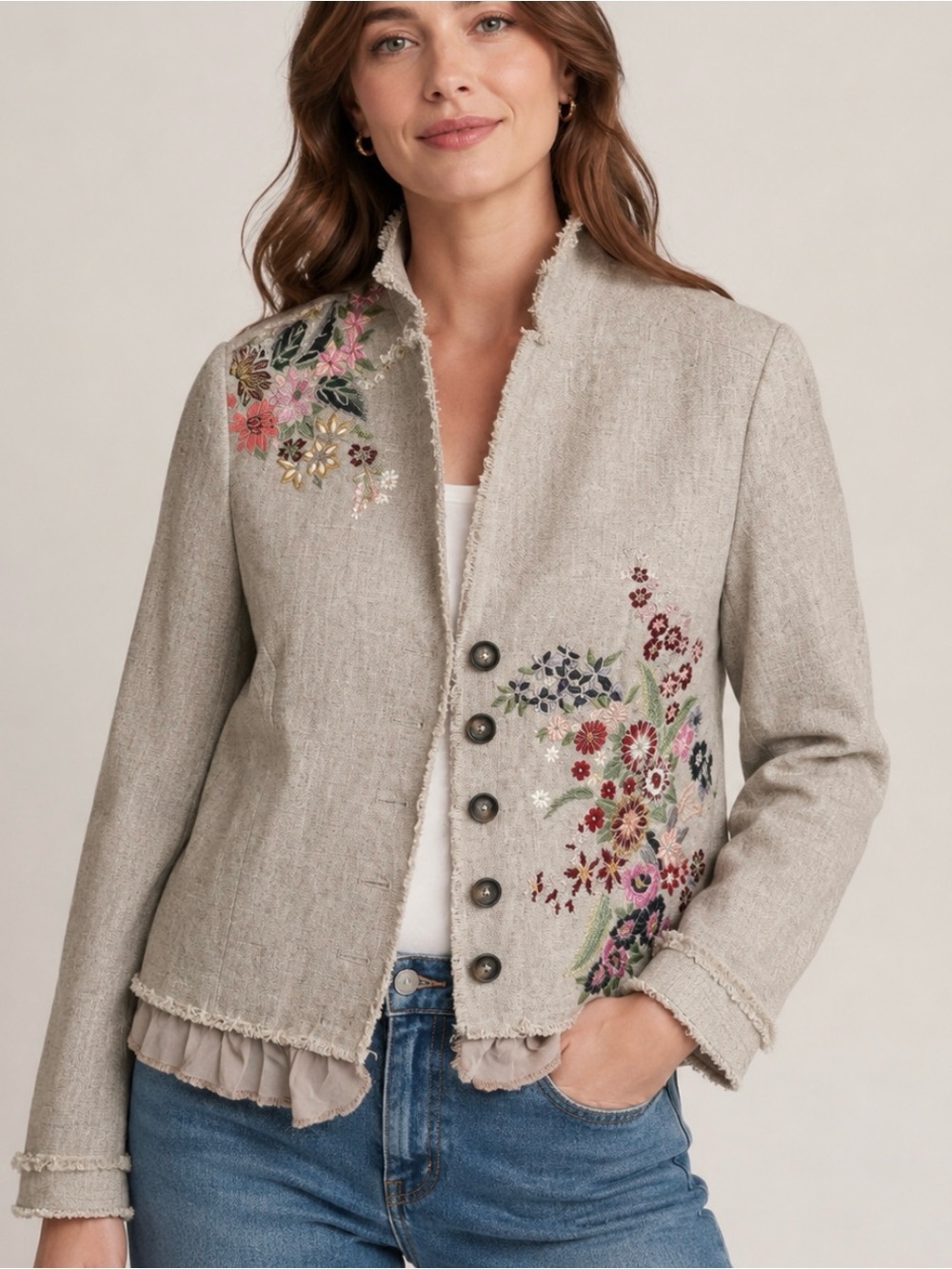NWT Sundance Linen Cotton Floral Embroidered Daydreams Western Boho Beige Jacket